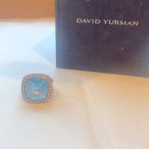 Size 8 David Yurman Albion ring in blue topaz with pavé diamonds